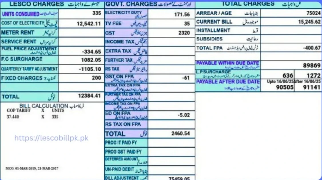 LESCO Online Bill